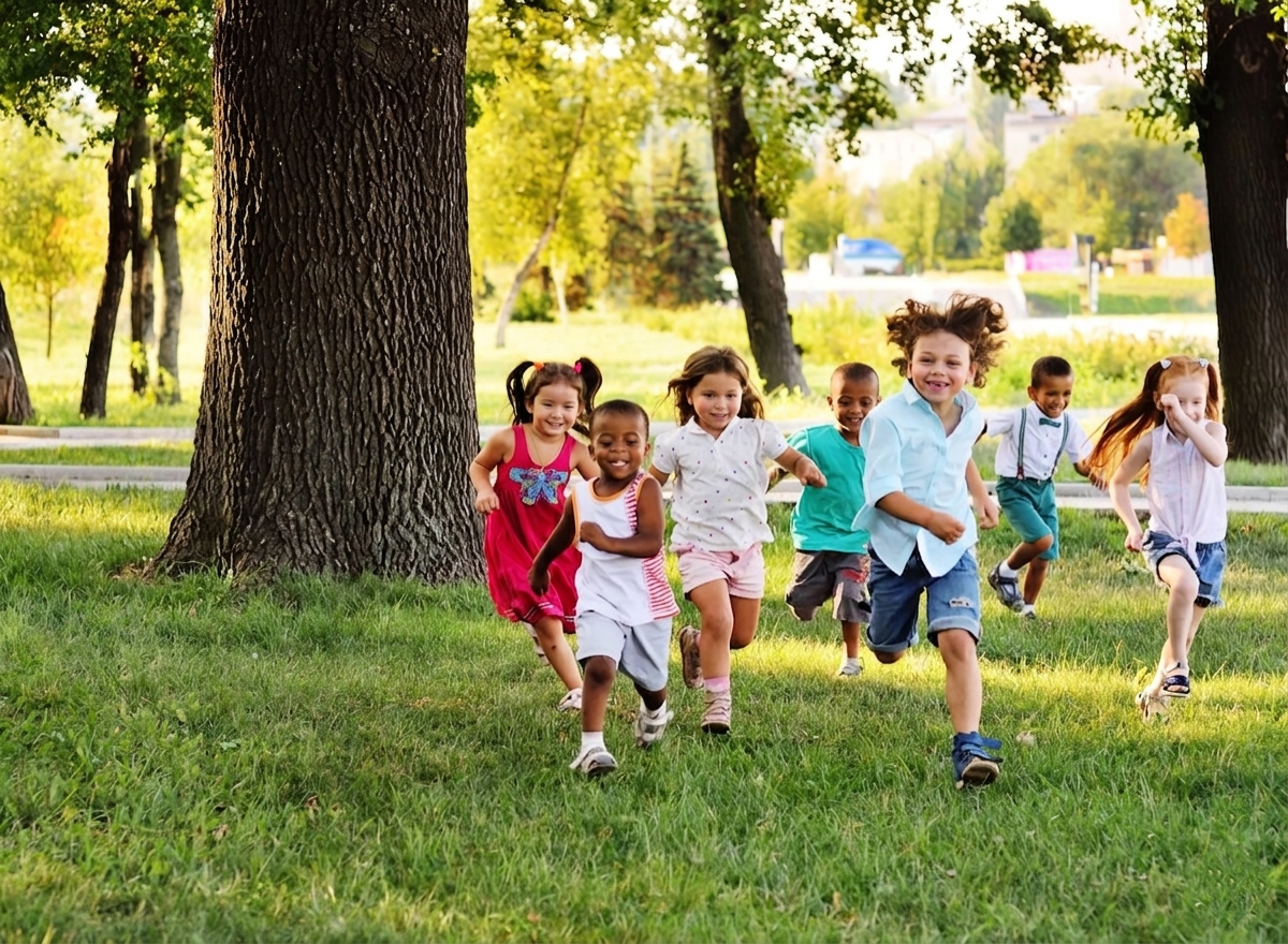 Children running in park